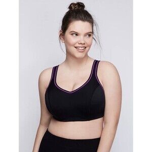 Cacique Molded Underwired Sports Bra High Impact Black Wide Strap Size 42D NWT’s